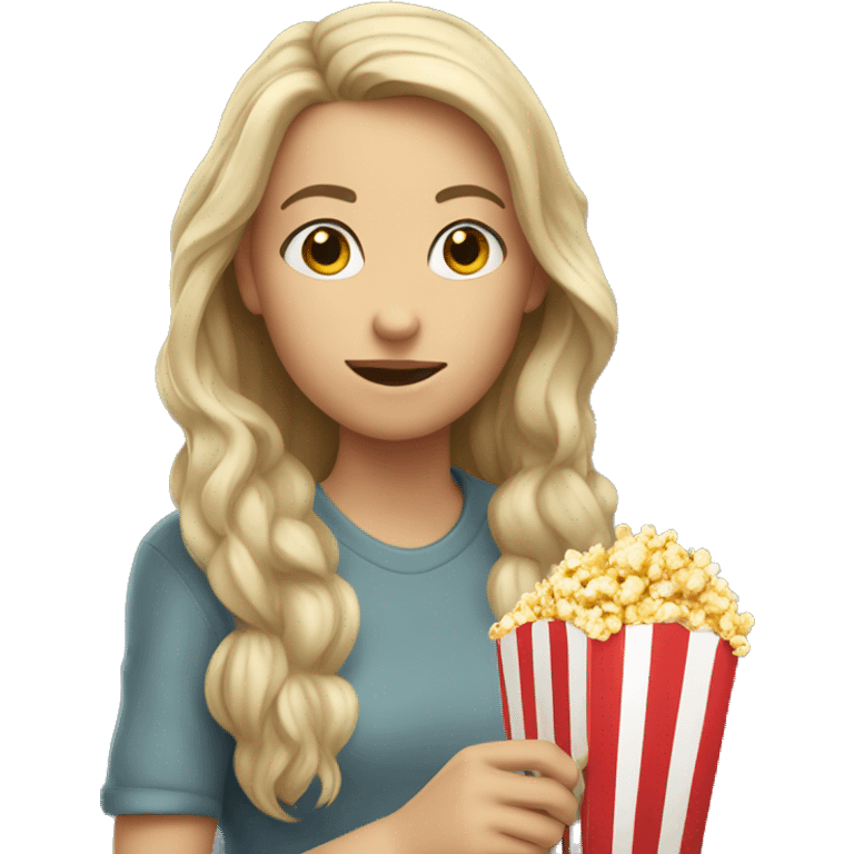 Caucasian girl, eating popcorn emoji