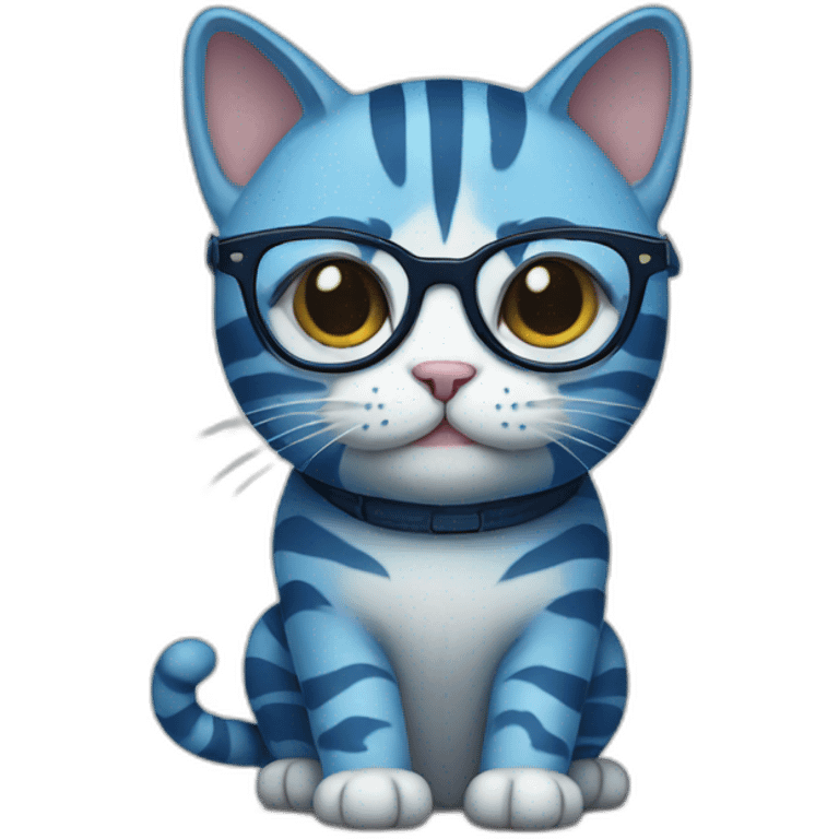 Blue striped cat with glasses emoji