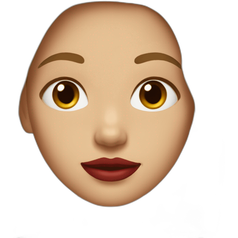 The girl has light brown hair with a little red lipstick on her lips. emoji