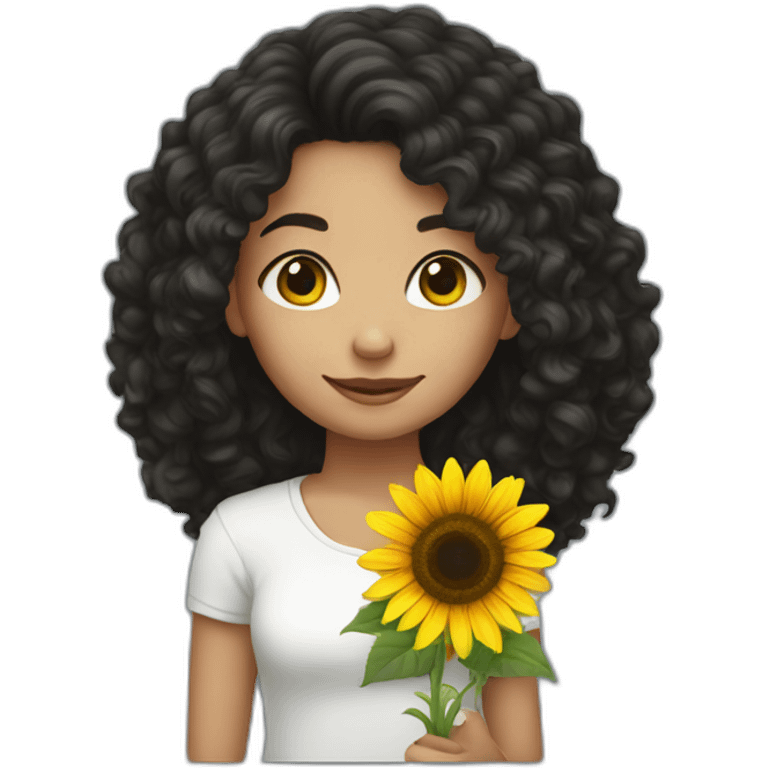 curly black hair white girl holding sunflower emoji