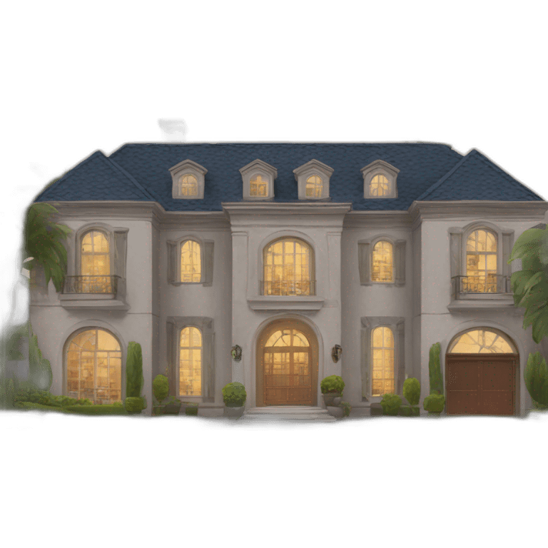 a luxury mansion with a pool and a car in the garage emoji