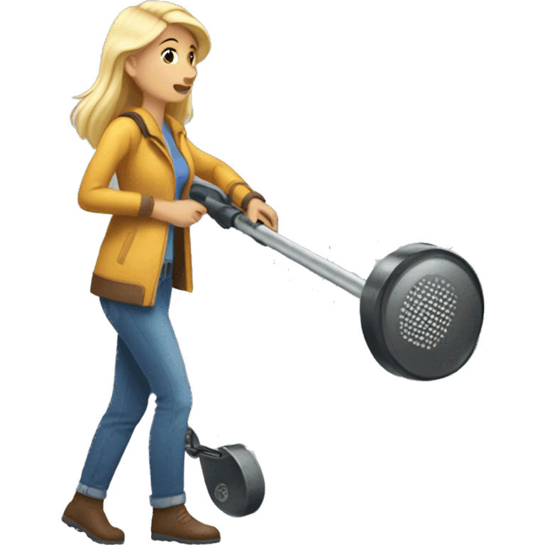 Pretty woman using a metal detector  emoji