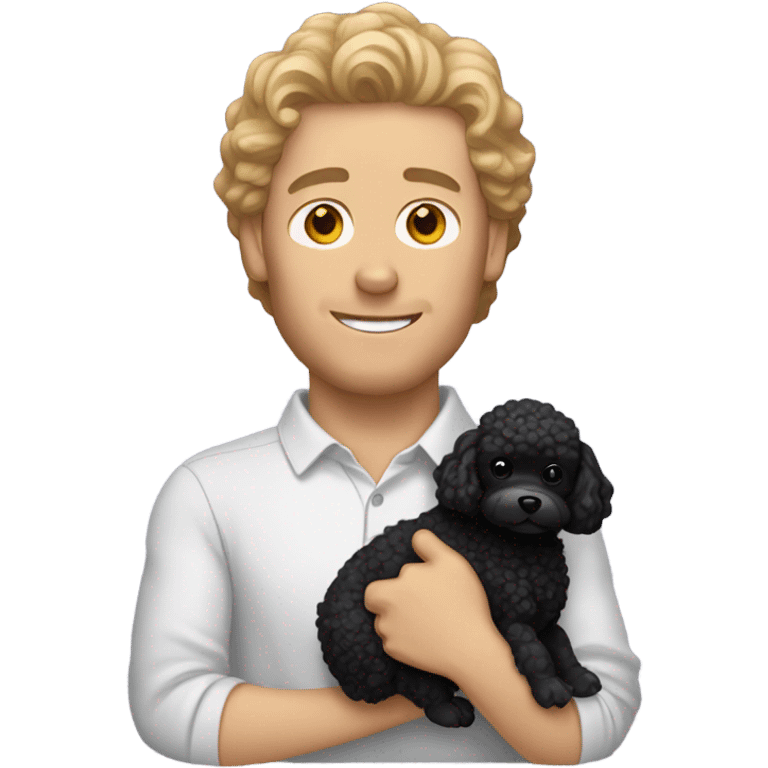 White man holding black toy poodle emoji