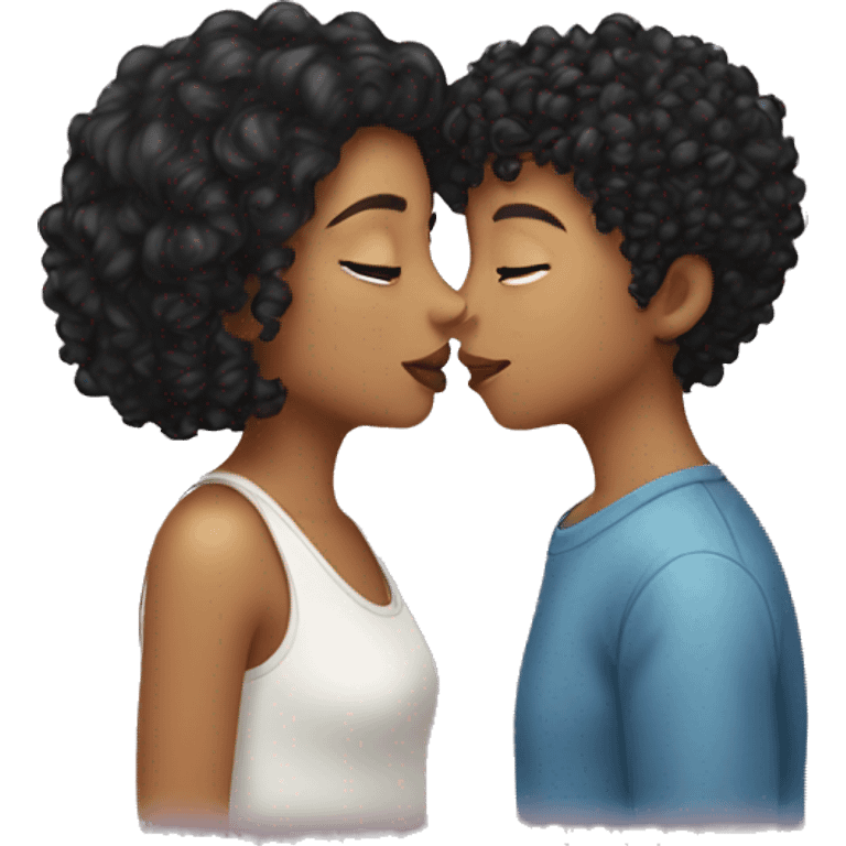 Curly hair girl kissing girl with straightshort black hair emoji