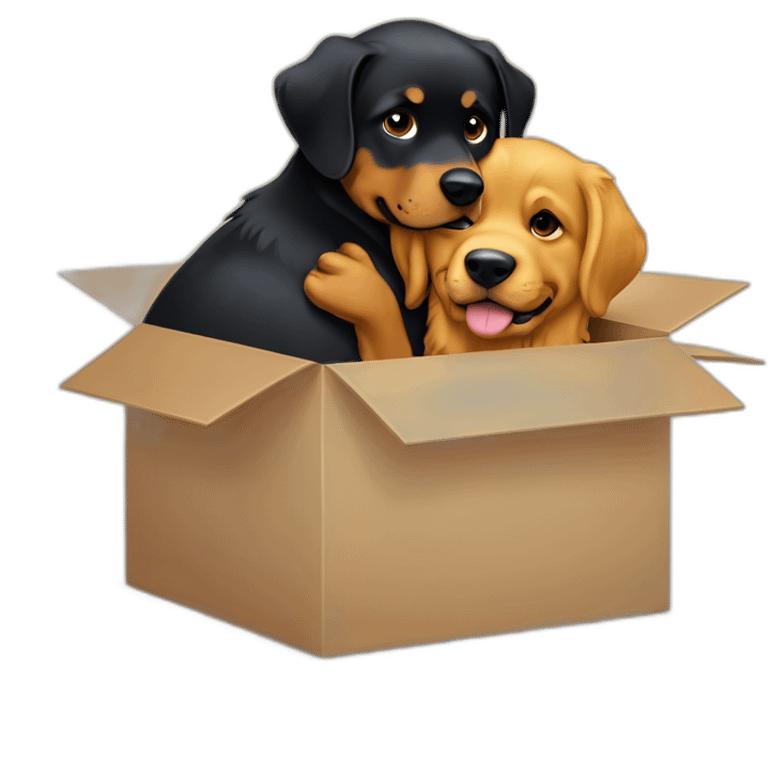 A Rottweiller hugging à golden retriever in box emoji