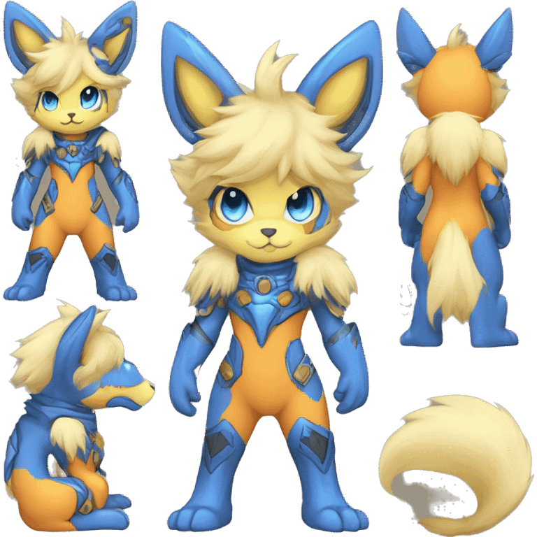 Anthro-Edgy-Cool-Blue-Yellow-Beige-Orange-Contrast-Colors-Fantasy-Fur-Sona-Chibi-Shiny-Fakémon-Hybrid full body emoji