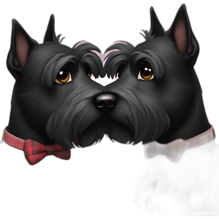 Senior Two black Scottish terrier kissing emoji