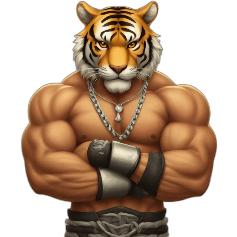 Muscular tiger fighter with a necklace  emoji