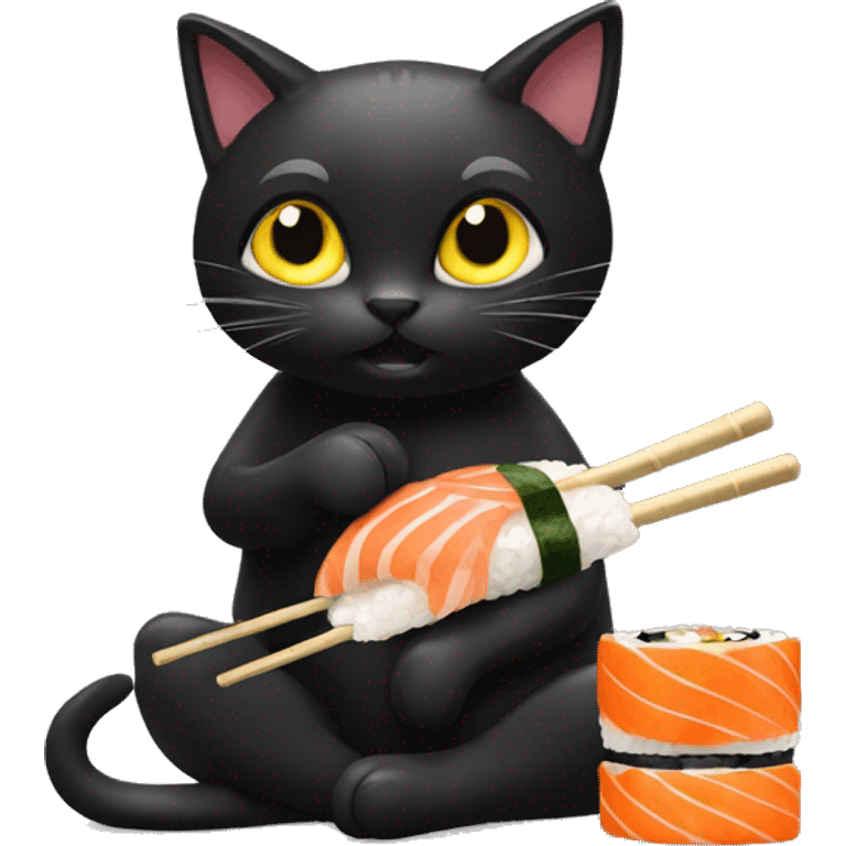 Black cat eating sushi emoji