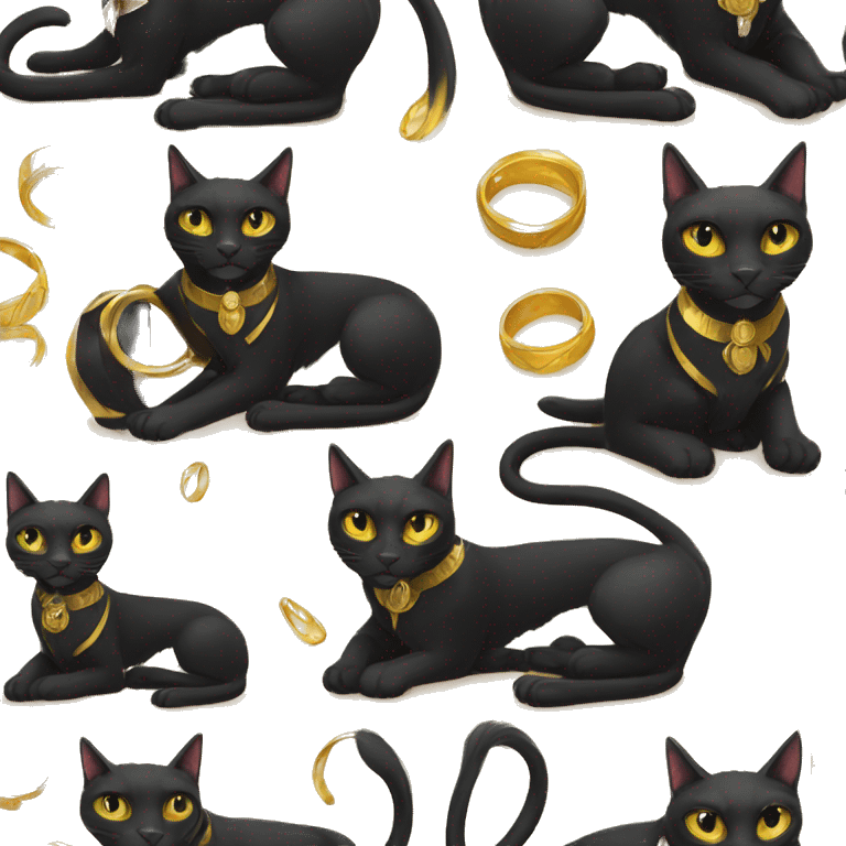 Black Egyptian Cat with Golden Anubis-Rings and yellow markings emoji