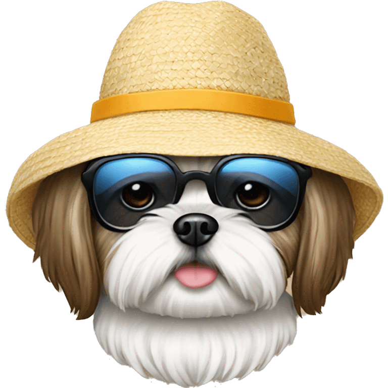 Shihtzu wearing a sun hat and sun glasses  emoji