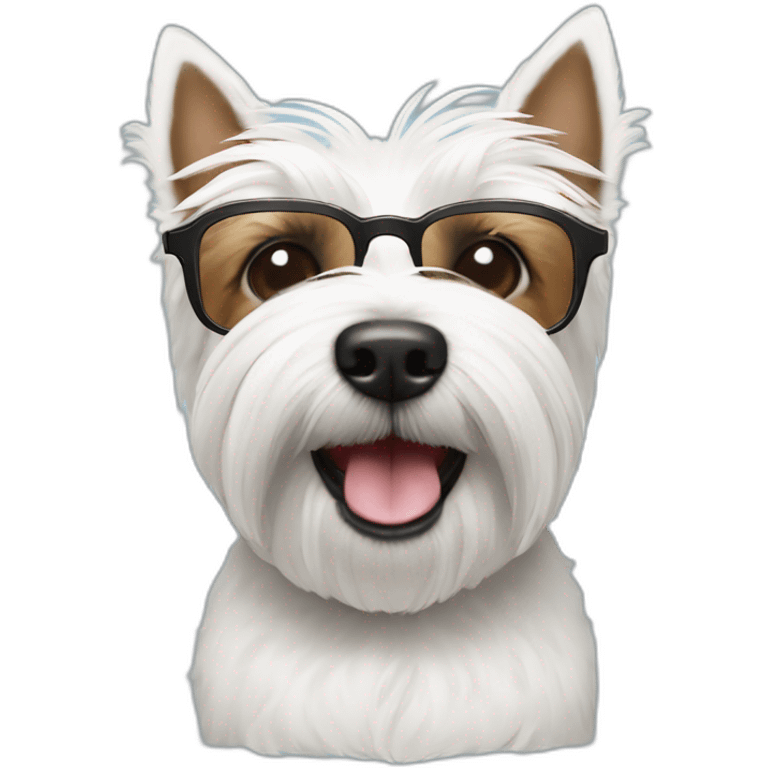 Perro westie con un hombre con pelo de punta y gafas emoji