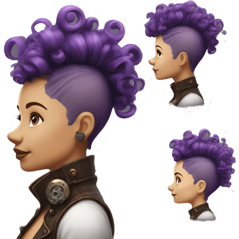 Photorealistic steampunk profile short mohawk purple  curl on Caucasian girl emoji