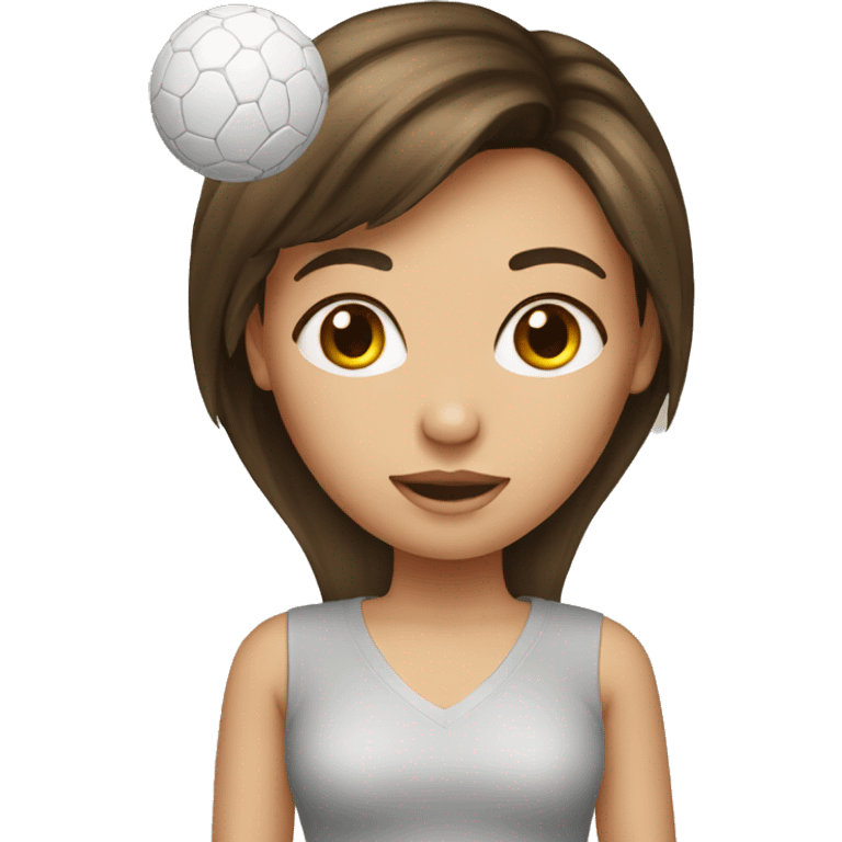 Brunette girl with ball on hair head emoji