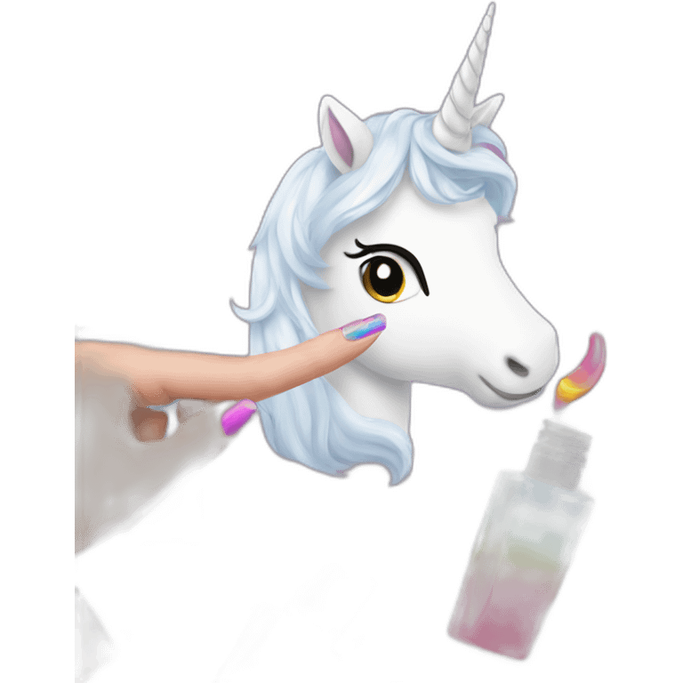 Unicorn Putting rainbow Nail polish on emoji