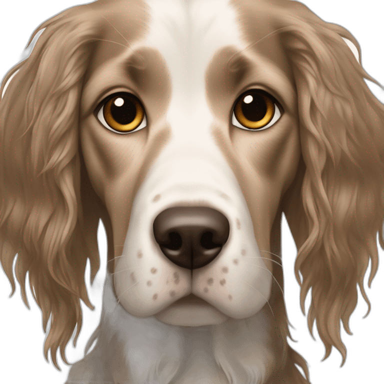 hyperrealist caucasian girl black long hair with brown english setter dog emoji