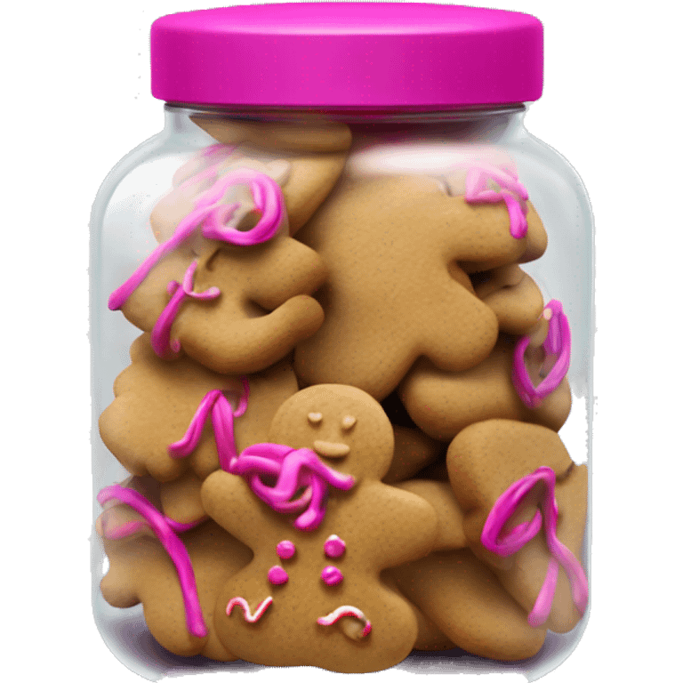 Realistic glass cookie jar with fuschia lid full of gingerbread cookies isolated.  emoji