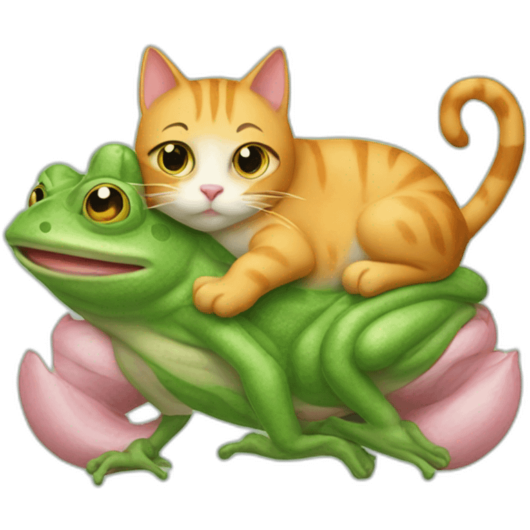 cat with a piggy nose riding a frog emoji