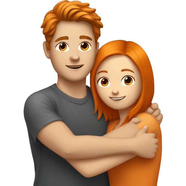 white boy with brown hair hugs a orange hair girl emoji