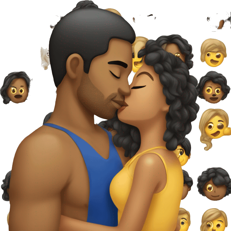 Mixed girl kissing Samoan man emoji