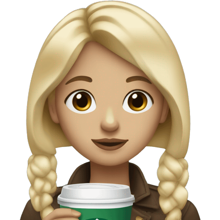 blonde girl with bangs and blue eyes drinking starbucks coffee emoji