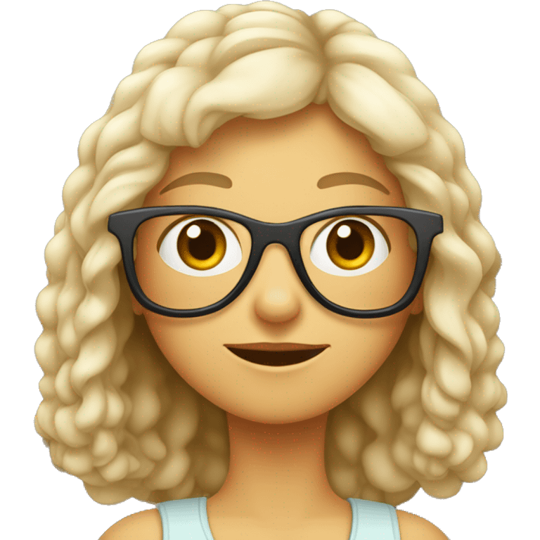 Menina com cabelo cacheado longo e óculos emoji