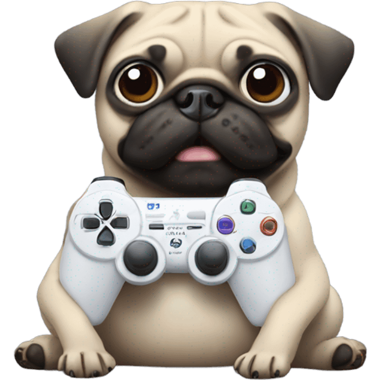 Pug holding Playstation controller  emoji