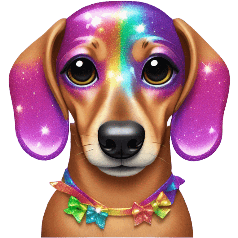 Lisa frank glitter dachshund with bows on ears emoji