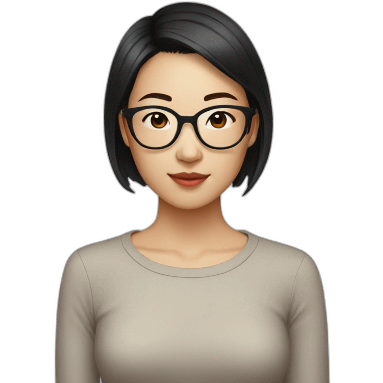 26 year old asian woman with short black hair and rectangle glasses emoji