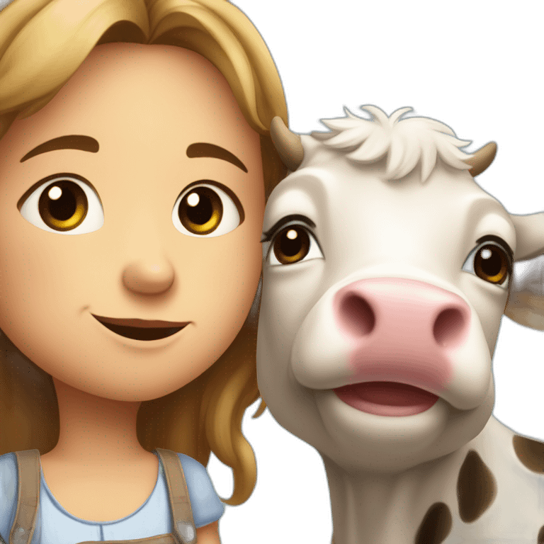 petite fille qui caresse une vache emoji