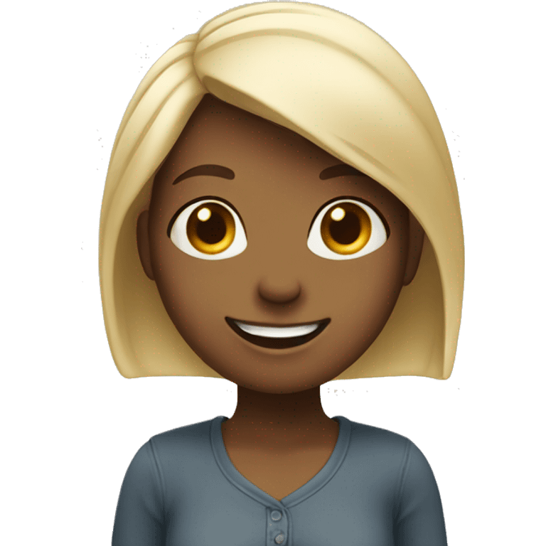 standing girl with happy face emoji