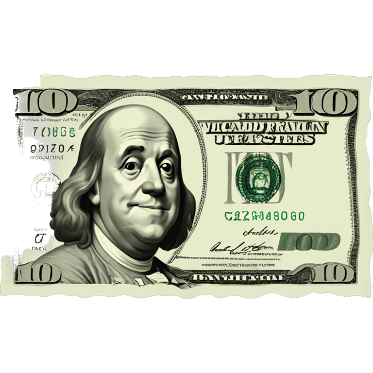 100 dollar bill with Benjamin Franklin making a wink emoji