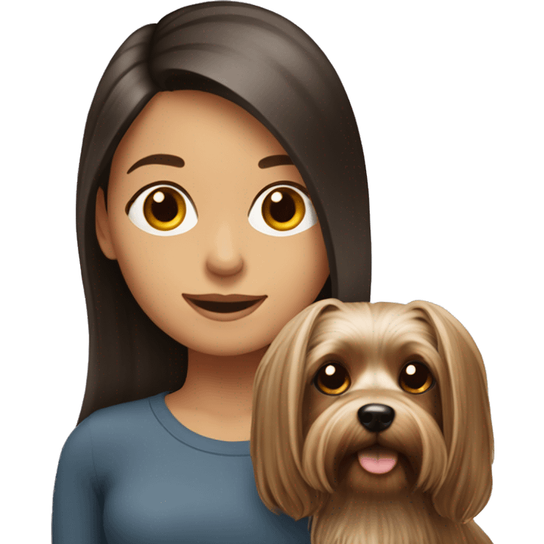 Long hair brunette girl with Yorkshire terrier dog emoji