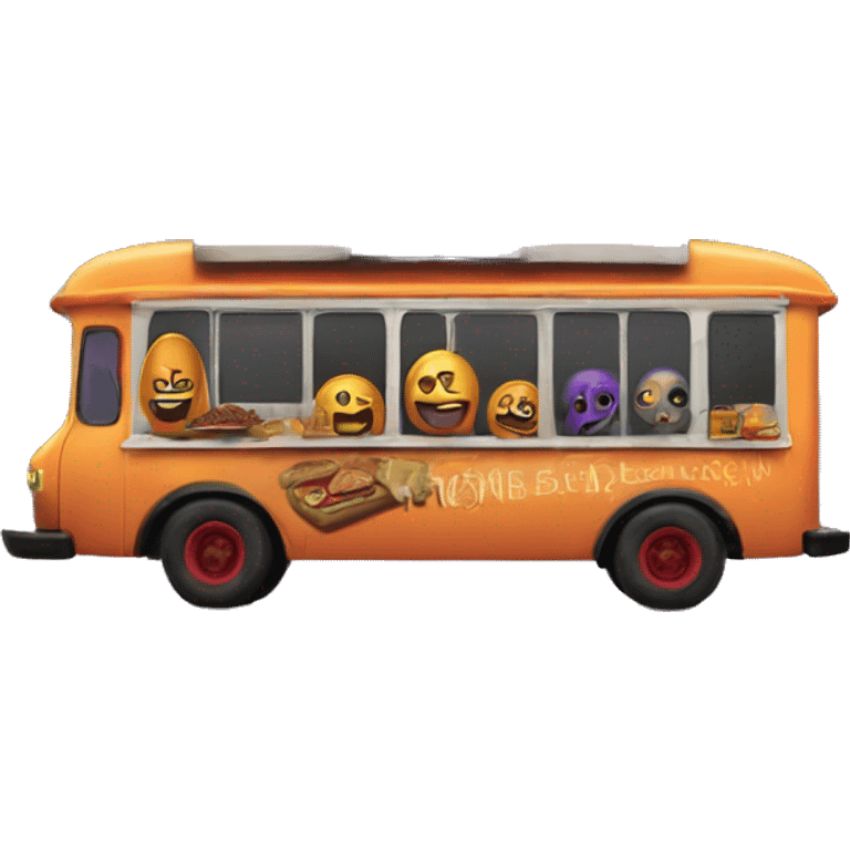 Double decker, wide angle,creepy,Addams haunted dream house on food truck  emoji