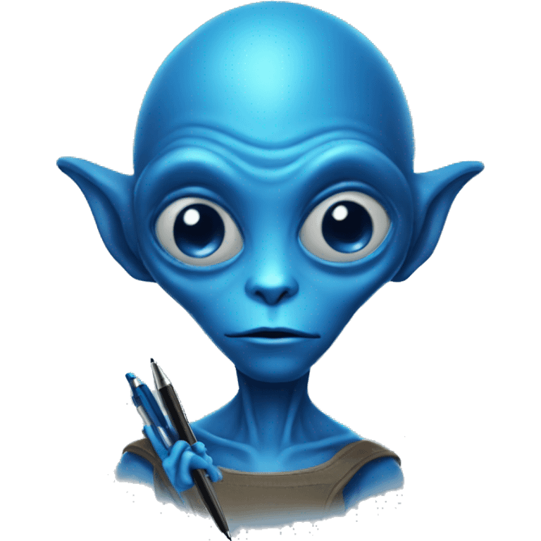 Blue alien with a pen emoji