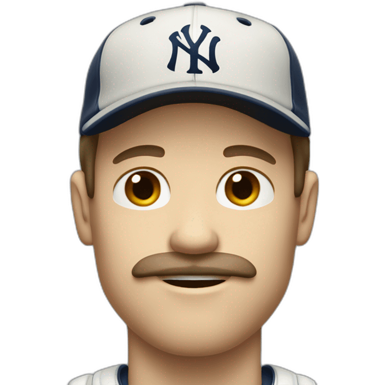 white man with longish brown hair and ny baseball cap and mustache emoji