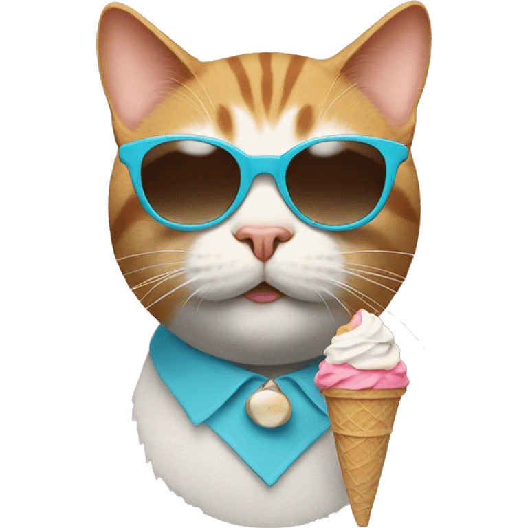 cat with sunglasses and an ice cream  emoji