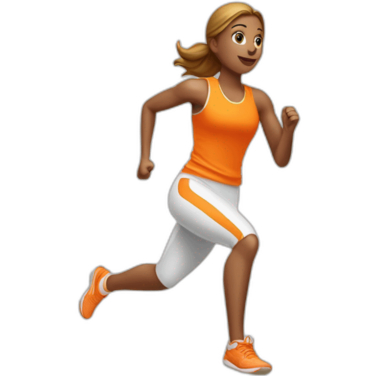 female athletic parcour athlete in orange white cloths, running emoji