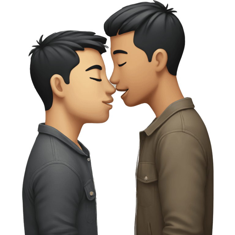 Gay asian guy kissing white guy emoji