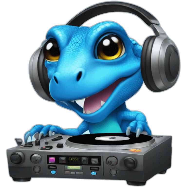 blue lizard playing dj emoji