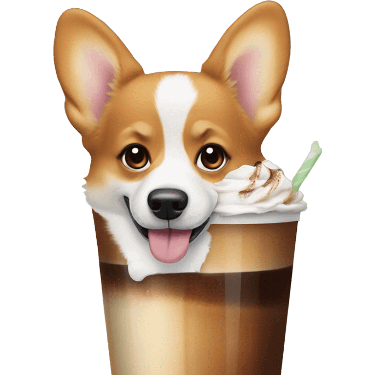 Corgi with an ice mocha emoji