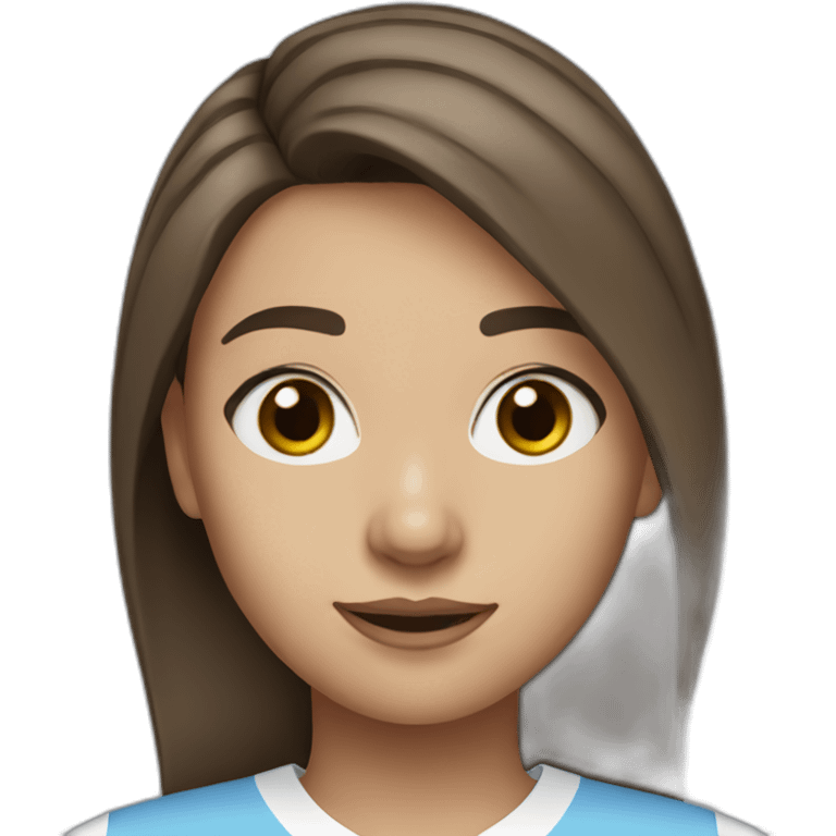 girl with short wavey brown hair and eyes wearing Manchester City football shirt emoji