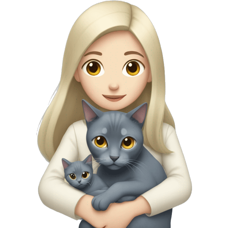 Japanese girl holding Two Russian Blue cats emoji