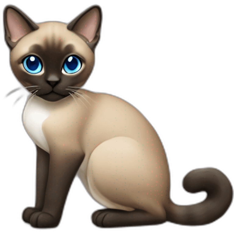 Khaki brown and black siamese Cat sitting down with blue eyes and white chin and white feet emoji