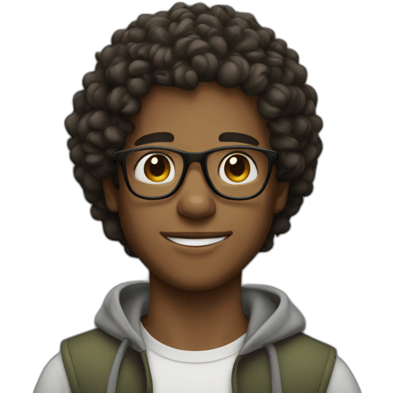 young guy with glasses curly hair emoji