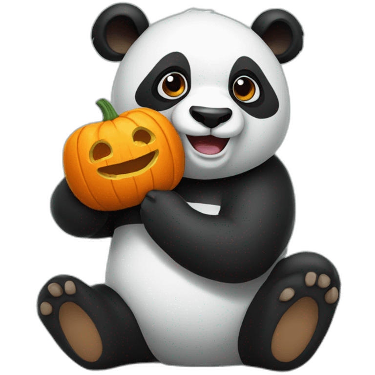 A panda with a pumpkin emoji