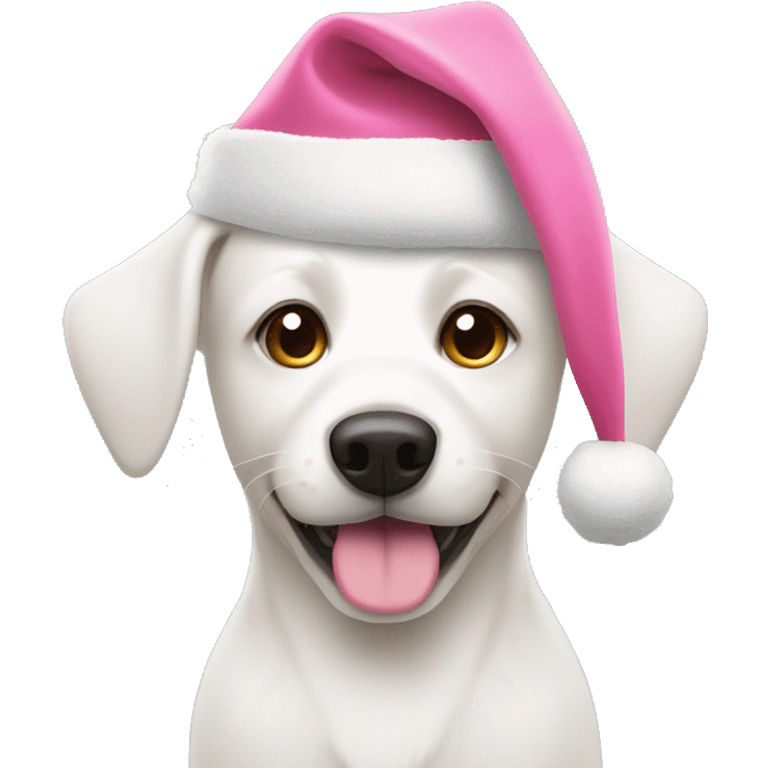 White dog with pink Santa hat emoji