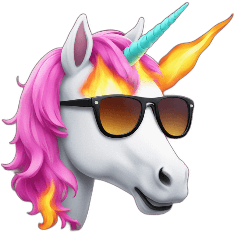 Unicorn with sunglasses and fire emoji