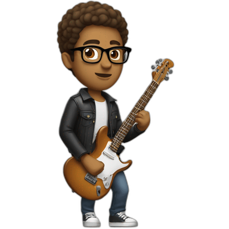 Brown man short hair Whith glasses plays electric guitar emoji