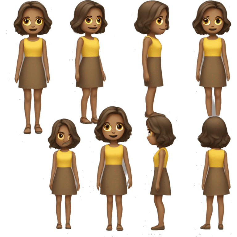 standing girl in a short yellow dress and has brown shoulder length hair emoji